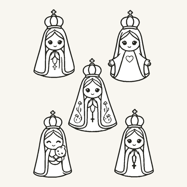 Set completo de cinco figuras de la Virgen María